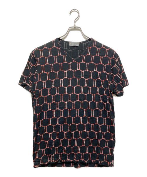 Yohji Yamamoto pour homme（ヨウジヤマモト プールオム）Yohji Yamamoto pour homme (ヨウジヤマモト プールオム) 総柄Vネックｔシャツ ブラック サイズ:3の古着・服飾アイテム