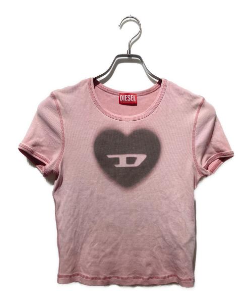 DIESEL（ディーゼル）DIESEL (ディーゼル) T-ELE  ハートモチーフリブカットソー ピンク サイズ:Mの古着・服飾アイテム