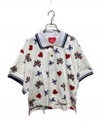 Vivienne Westwood RED LABELヴィヴィアンウエストウッドレッドレーベル）の古着「ハートオーブモチーフポロシャツ/HEART SKULL ORB PRINTポロトップ」｜ホワイト