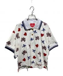 Vivienne Westwood RED LABEL（ヴィヴィアンウエストウッドレッドレーベル）の古着「ハートオーブモチーフポロシャツ/HEART SKULL ORB PRINTポロトップ」｜ホワイト