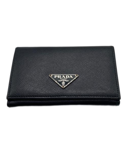 PRADA（プラダ）PRADA (プラダ) サフィアーノ トライアングル カードケース ブラックの古着・服飾アイテム