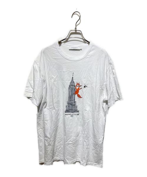 maison kitsune（メゾンキツネ）MAISON KITSUNE (メゾンキツネ) クルーネック Tシャツ/OLY EMPIRE FOX CLASSIC TEE-SHIRT ホワイト サイズ:Ｌの古着・服飾アイテム