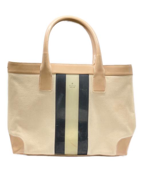 GUCCI（グッチ）GUCCI (グッチ) シェリーライン キャンバスレザートートバッグ アイボリーの古着・服飾アイテム
