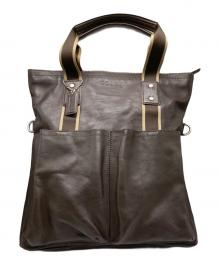 COACH（コーチ）の古着「ヘリテージ ウェブ レザー フォルド オーバー トート」｜ブラウン