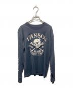VANSONバンソン）の古着「VANSON LEATHERSプリント長袖カットソー」｜ブラック