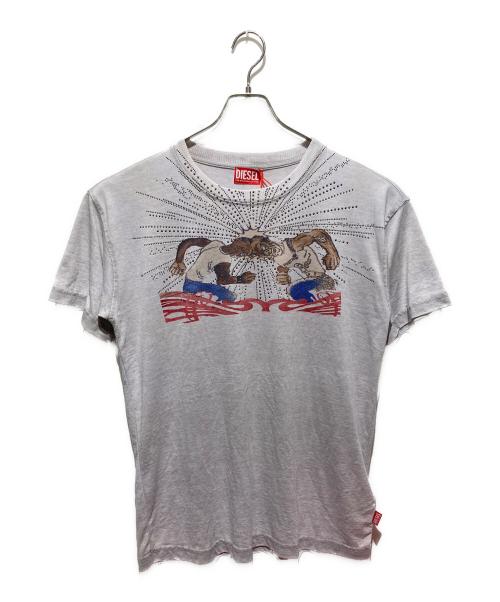 DIESEL（ディーゼル）DIESEL (ディーゼル) ラインストンーンデザインTシャツ グレー サイズ:M 未使用品の古着・服飾アイテム