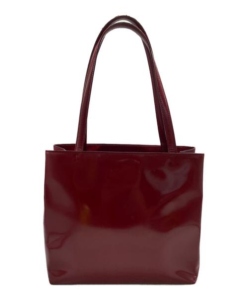 PRADA（プラダ）PRADA (プラダ) トライアングルロゴプレート パテントレザー トートバッグ レッドの古着・服飾アイテム