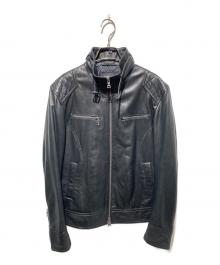 BURBERRY BLACK LABEL（バーバリーブラックレーベル）の古着「ラムレザーシングルライダースジャケット」｜ブラック