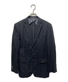 BURBERRY BLACK LABEL（バーバリーブラックレーベル）の古着「背抜きリネン混ロゴボタンテーラードジャケット」｜ブラック