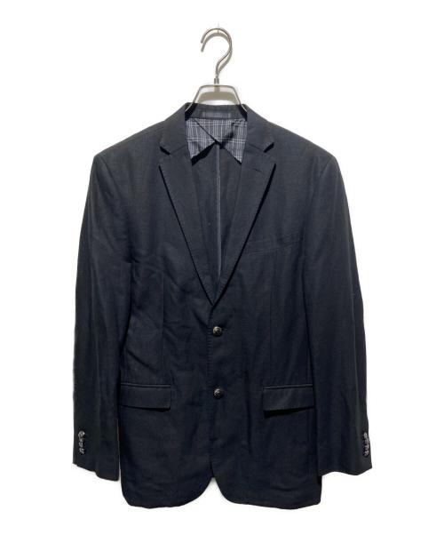 BURBERRY BLACK LABEL（バーバリーブラックレーベル）BURBERRY BLACK LABEL (バーバリーブラックレーベル) 背抜きリネン混ロゴボタンテーラードジャケット ブラック サイズ:Ｌの古着・服飾アイテム