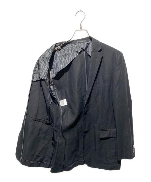 BURBERRY BLACK LABEL（バーバリーブラックレーベル）BURBERRY BLACK LABEL (バーバリーブラックレーベル) 背抜きリネン混ロゴボタンテーラードジャケット ブラック サイズ:Ｌの古着・服飾アイテム