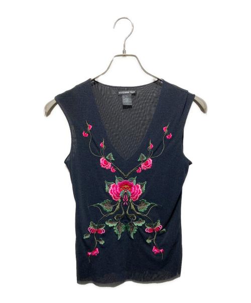 VIVIENNE TAM（ヴィヴィアンタム）VIVIENNE TAM (ヴィヴィアンタム) パワーネット花刺繍ノースリーブカットソー ブラックの古着・服飾アイテム