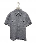 C.P COMPANYシーピーカンパニー）の古着「半袖リネンストライプシャツ」｜ホワイト×グレー