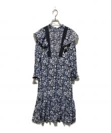 ne quittez pas（ヌキテパ）の古着「STRIPE FLOWER PRINT FRILL DRESS」｜ブラック