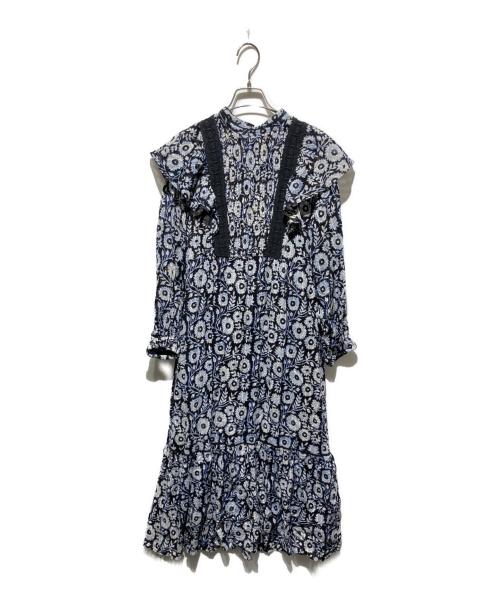 ne quittez pas（ヌキテパ）ne quittez pas (ヌキテパ) STRIPE FLOWER PRINT FRILL DRESS ブラック サイズ:Sの古着・服飾アイテム
