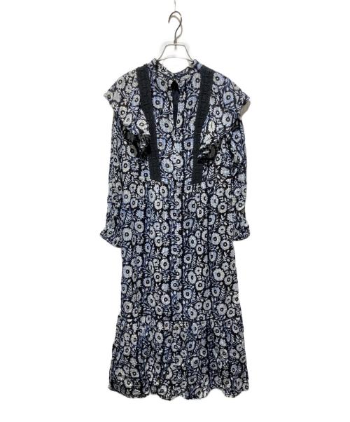 ne quittez pas（ヌキテパ）ne quittez pas (ヌキテパ) STRIPE FLOWER PRINT FRILL DRESS ブラック サイズ:Sの古着・服飾アイテム