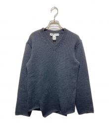 COMME des GARCONS SHIRT（コムデギャルソンシャツ）の古着「14AW Vネックアシンメトリーウールニット」｜ブラック