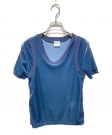CITYSHOP（シティショップ）の古着「ベロアカットソー/BICOLOR VELVET T SHIRT」｜ネイビー