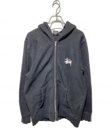 stussy（ステューシー）の古着「フロント バック ロゴプリントジップパーカー」｜ブラック