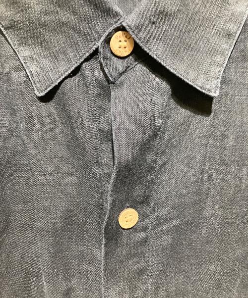 PAPAS（パパス）PAPAS (パパス) ロゴボタン半袖リネンシャツ ブラック サイズ:Ｍの古着・服飾アイテム