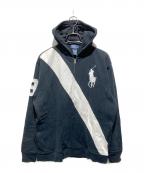 POLO RALPH LAURENポロ・ラルフローレン）の古着「ビックポニージップパーカー」｜ブラック×ホワイト