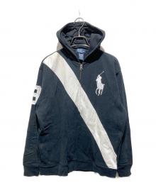 POLO RALPH LAUREN（ポロ・ラルフローレン）の古着「ビックポニージップパーカー」｜ブラック×ホワイト