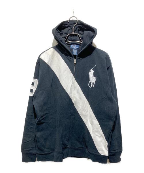 POLO RALPH LAUREN（ポロ・ラルフローレン）POLO RALPH LAUREN (ポロ・ラルフローレン) ビックポニージップパーカー ブラック×ホワイト サイズ:キッズXLの古着・服飾アイテム