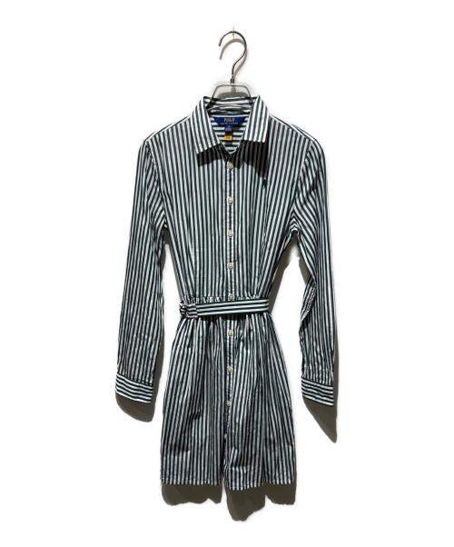 POLO RALPH LAUREN（ポロ・ラルフローレン）POLO RALPH LAUREN (ポロ・ラルフローレン) ストライプシャツワンピース ホワイト×グリーン サイズ:14の古着・服飾アイテム