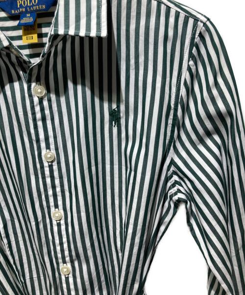 POLO RALPH LAUREN（ポロ・ラルフローレン）POLO RALPH LAUREN (ポロ・ラルフローレン) ストライプシャツワンピース ホワイト×グリーン サイズ:14の古着・服飾アイテム