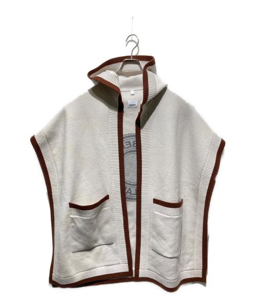 BURBERRY LONDON（バーバリーロンドン）BURBERRY LONDON (バーバリーロンドン) ウール×カシミヤ ロゴフーデッドケープ ベージュ×ブラウン サイズ:1の古着・服飾アイテム