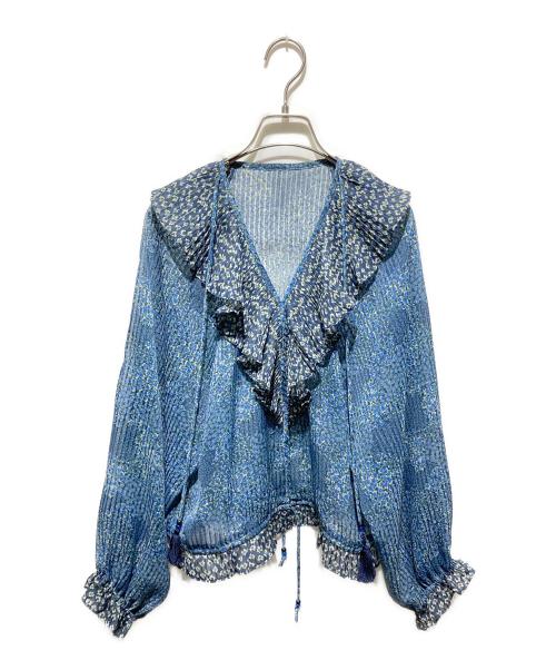 BEAMS BOY（ビームスボーイ）BEAMS BOY (ビームスボーイ) ストライプシフォンフラワープリント ブラウス ブルー サイズ:不明の古着・服飾アイテム