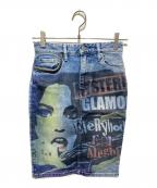 Hysteric Glamourヒステリックグラマー）の古着「スタッズプリントデニムスカート」｜インディゴ