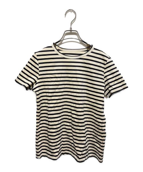 anuans（アニュアンス）anuans (アニュアンス) シルクタッチコットンスリムフィットTシャツ ホワイト×ブラック サイズ:Ｍの古着・服飾アイテム