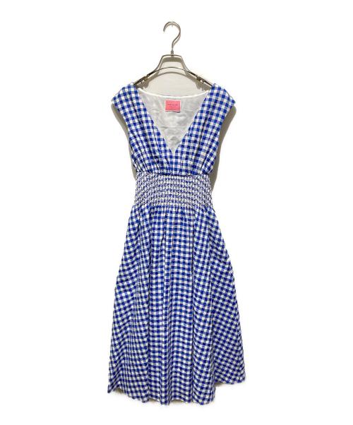 Kate Spade（ケイトスペード）Kate Spade (ケイトスペード) ギンガム スモック ウエスト ドレス ブルー サイズ:ＸＳの古着・服飾アイテム