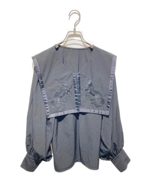 SUMI STYLE（スミ スタイル）sumi style (スミ スタイル) 馬刺繍襟ビックカラートップス ブラック サイズ:FREEの古着・服飾アイテム