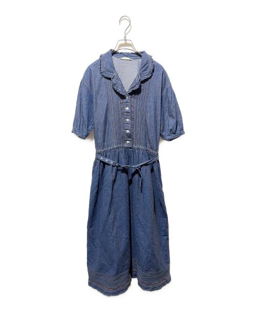PINK HOUSE（ピンクハウス）PINK HOUSE (ピンクハウス) レース切替フリルデニムワンピース インディゴ サイズ:FREEの古着・服飾アイテム