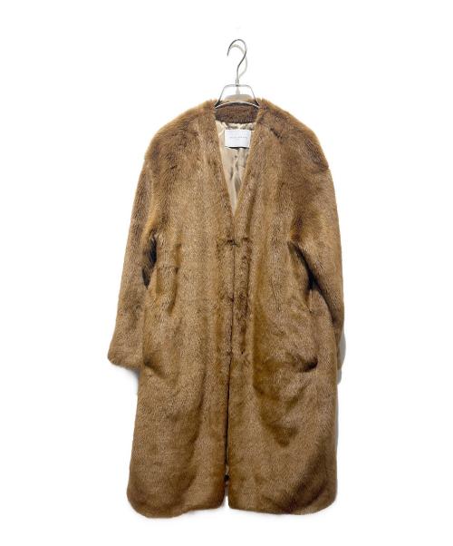 UNITED ARROWS TOKYO（ユナイテッドアローズトウキョウ）UNITED ARROWS TOKYO (ユナイテッドアローズトウキョウ) フェイクファー Vノーカラー コート ブラウン サイズ:38の古着・服飾アイテム