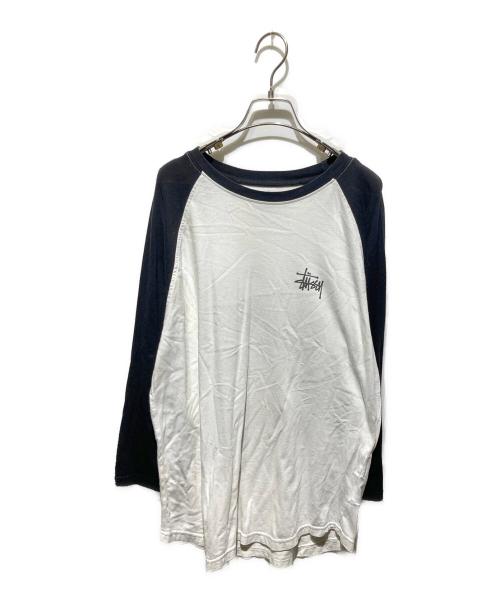 stussy（ステューシー）stussy (ステューシー) ラグランTシャツ ホワイト×ブラック サイズ:Ｍの古着・服飾アイテム