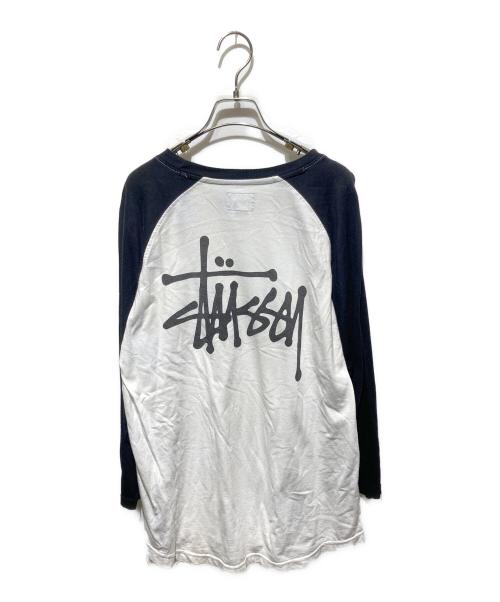 stussy（ステューシー）stussy (ステューシー) ラグランTシャツ ホワイト×ブラック サイズ:Ｍの古着・服飾アイテム