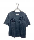 MUVEILミュベール）の古着「ローズモチーフTシャツ」｜ブラック