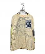 DIESELディーゼル）の古着「T-BOXT-LS-SLITS-R5 カットソー」｜ベージュ×グレー