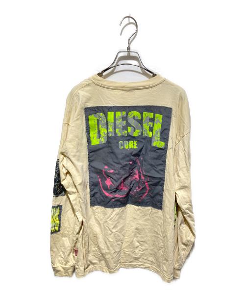 DIESEL（ディーゼル）DIESEL (ディーゼル) T-BOXT-LS-SLITS-R5 カットソー ベージュ×グレー サイズ:ＸＳの古着・服飾アイテム