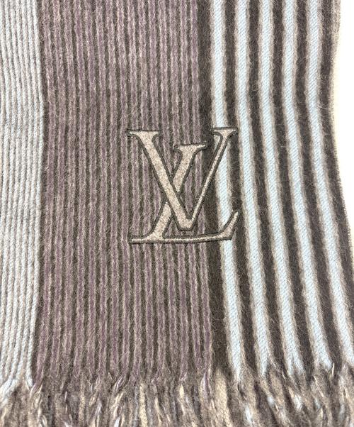 LOUIS VUITTON（ルイ ヴィトン）LOUIS VUITTON (ルイ ヴィトン) ロゴ刺繍 カシミヤ混ウールマフラー ブルー×グレーの古着・服飾アイテム