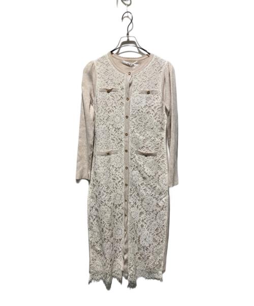 HER LIP TO（ハーリップトゥ）Her lip to (ハーリップトゥ) Victoria Lace Belted Knit Dress /ニットワンピース ベージュ サイズ:ｓの古着・服飾アイテム