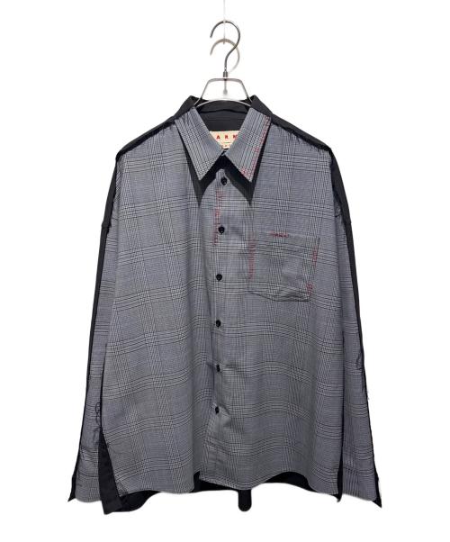 MARNI（マルニ）MARNI (マルニ) ポリエステルウールトロピカルバイカラーシャツ グレー×ブラック サイズ:44の古着・服飾アイテム