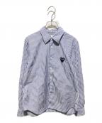 PLAY COMME des GARCONSプレイコムデギャルソン）の古着「AD2026-3 Stripe Shirt With Black Emblem Pattern A」｜ホワイト×ブルー