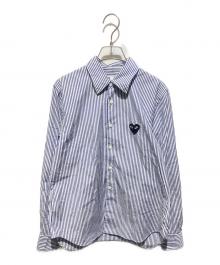 PLAY COMME des GARCONS（プレイコムデギャルソン）の古着「AD2026-3 Stripe Shirt With Black Emblem Pattern A」｜ホワイト×ブルー