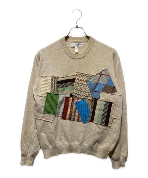 COMME des GARCONS SHIRT（コムデギャルソンシャツ）COMME des GARCONS SHIRT (コムデギャルソンシャツ) パッチワークデザインニット ベージュ×ブルー サイズ:Mの古着・服飾アイテム