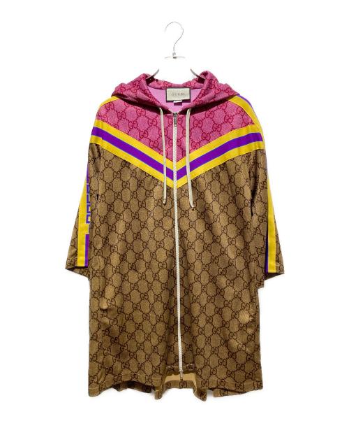 GUCCI（グッチ）GUCCI (グッチ) GG総柄テクニカルジャージパーカー ピンク×ブラウン サイズ:Sの古着・服飾アイテム