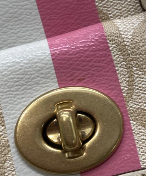 COACH（コーチ）COACH (コーチ) ヘリテージ ストライプ ハンドバッグ ベージュ×ピンクの古着・服飾アイテム